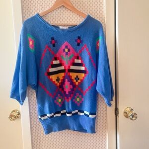 Vintage Geometric Beldoch Popper Colorful Pattern Sweater Small